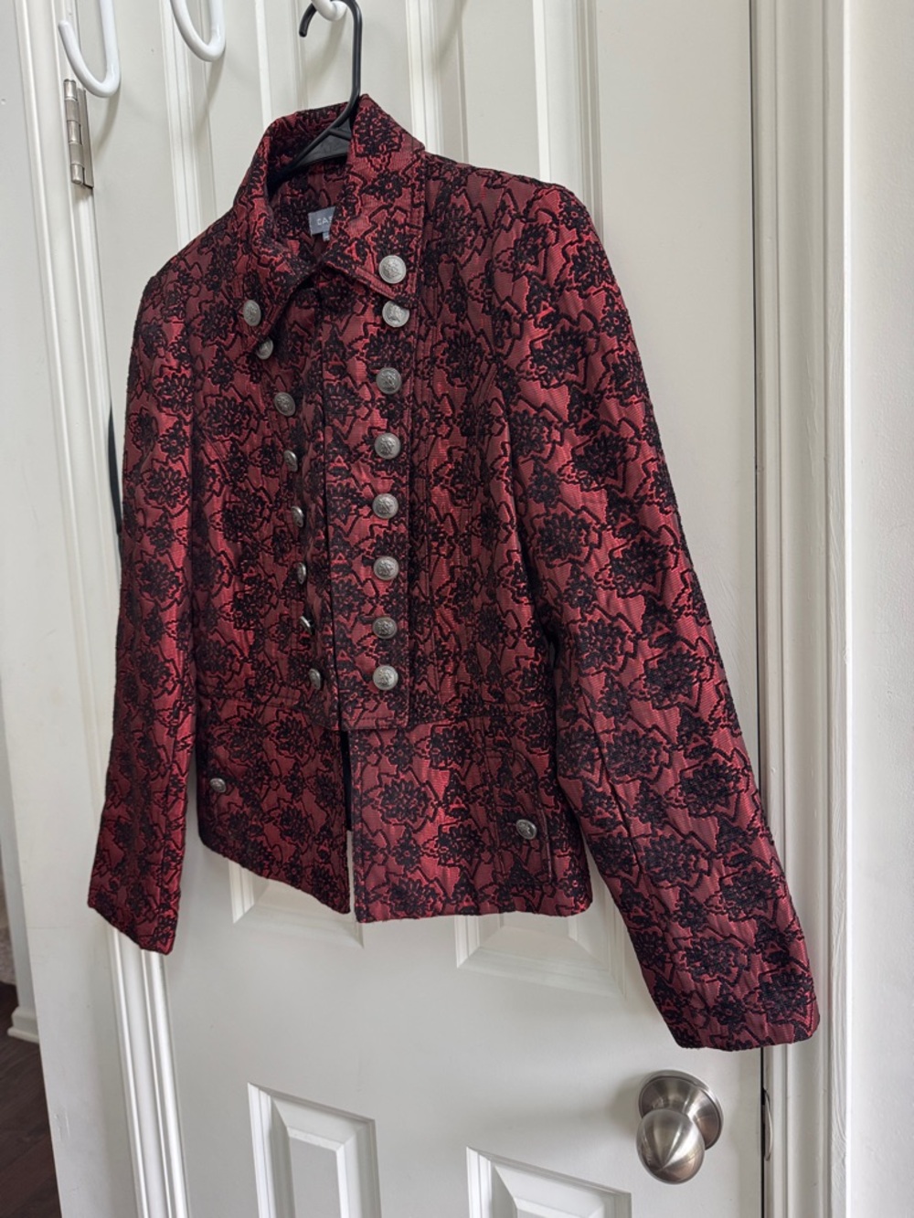Cass Red Brocade Military-Style Blazer Jacket - Picture 5 of 8